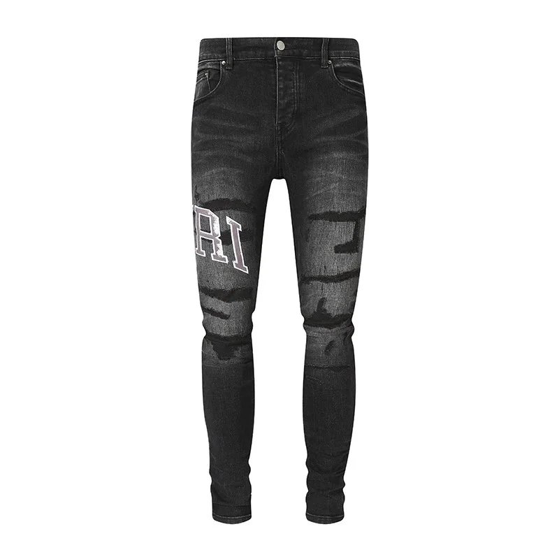 Distressed Logo Embroidery Denim Jeans photo 2