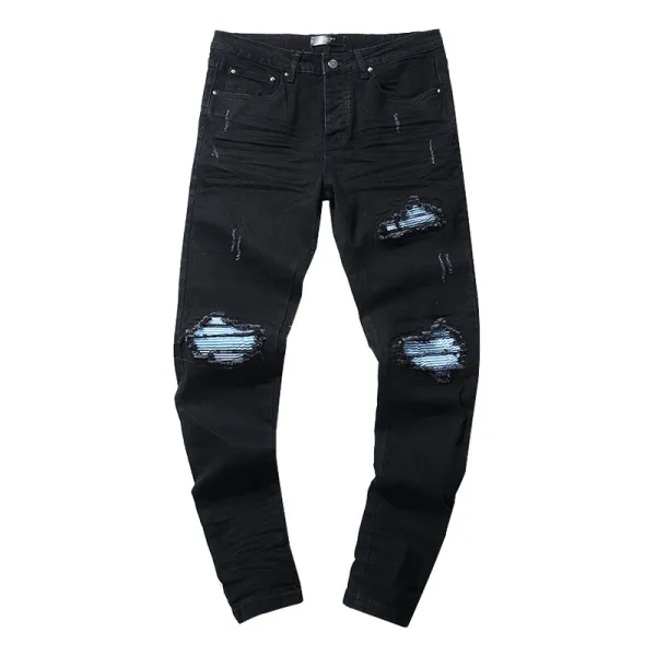 Purple Style No.1 Distressed Paint-Splatter Slim Fit Jeans - 7