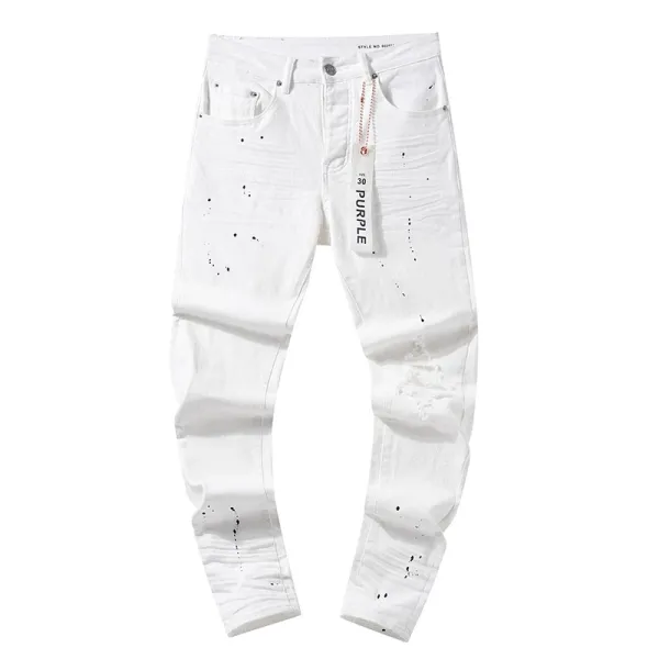 Purple Style No.1 Distressed Paint-Splatter Slim Fit Jeans - 10