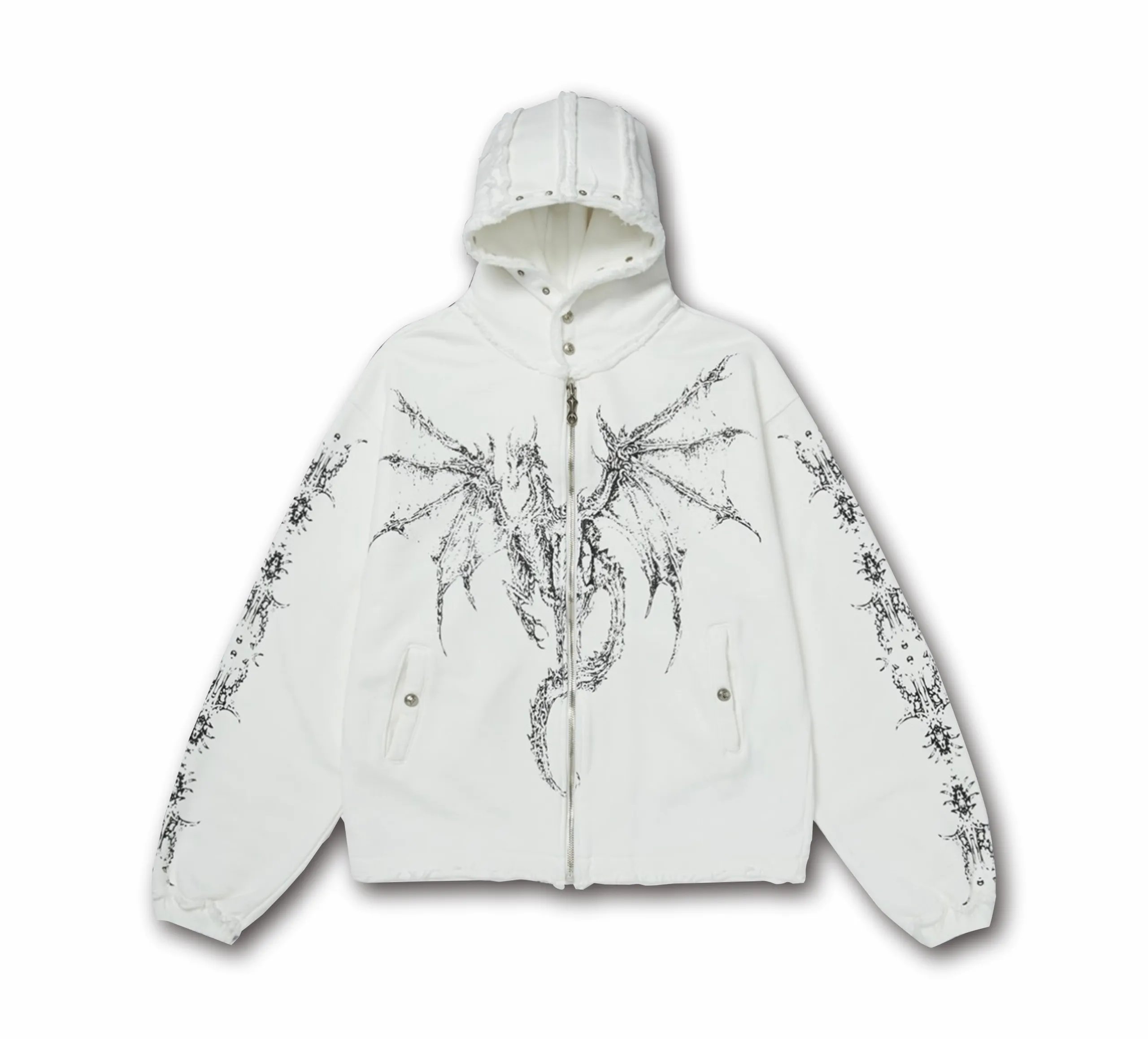 Dragon Demon Print Distressed Hooded Sweatshirt photo 3