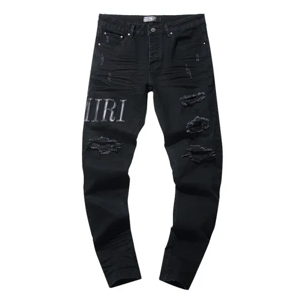 Purple Style No.1 Distressed Paint-Splatter Slim Fit Jeans - 6