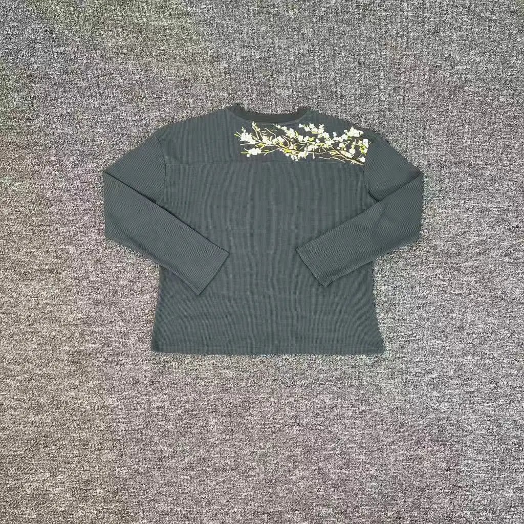 Embroidered Cherry Waffle Long Sleeve T-Shirt photo 3