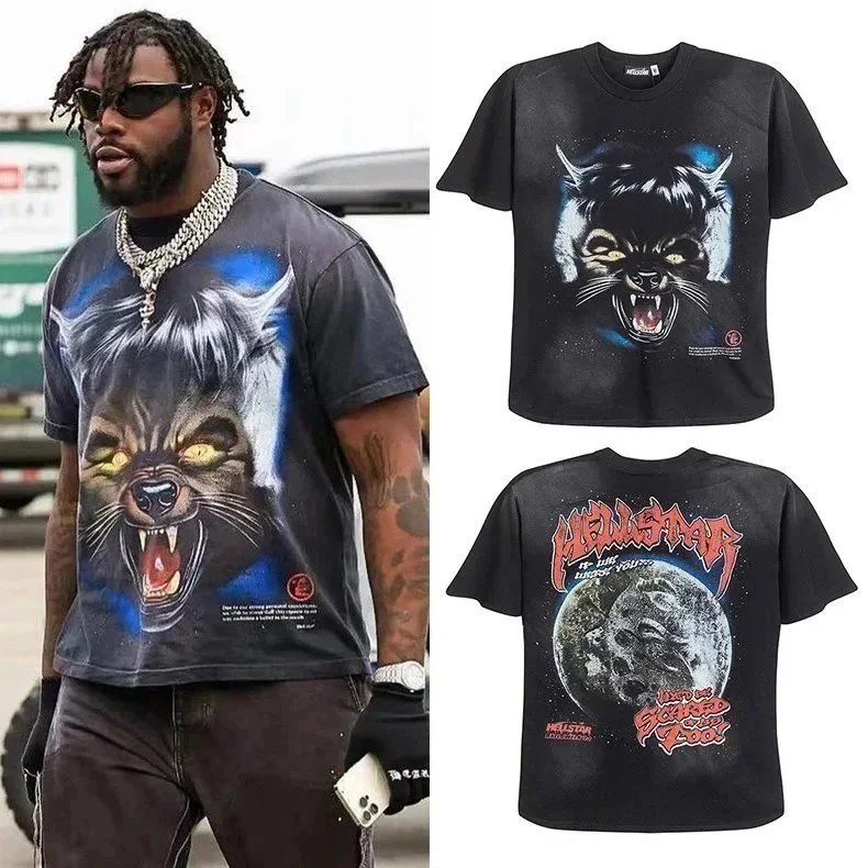 Wolf Head Full Moon Print T-Shirt