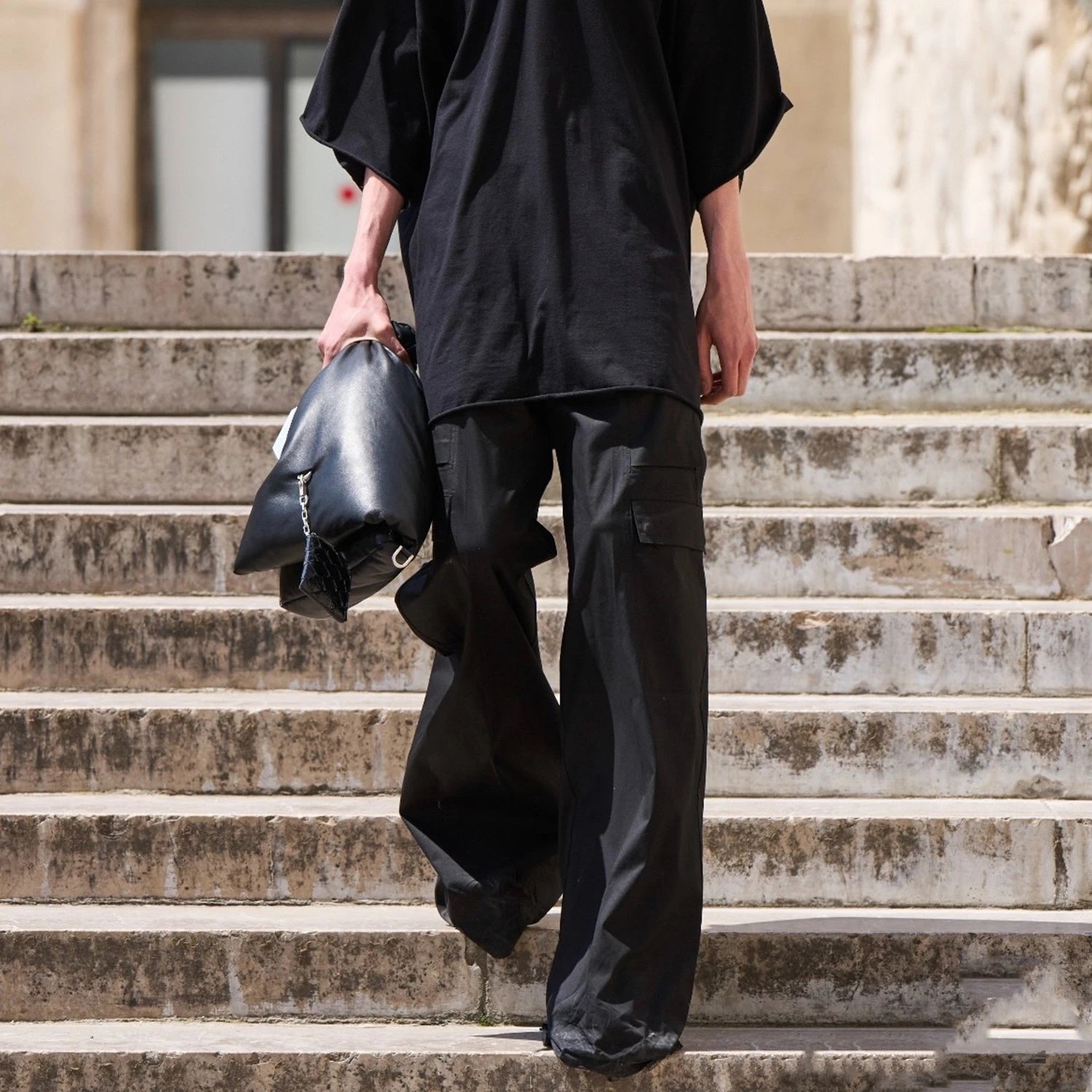 Miuko Cargo Pants Black Streetwear Wide Leg Trousers