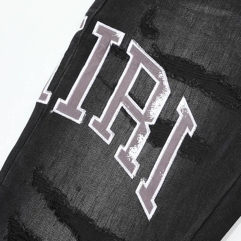 Distressed Logo Embroidery Denim Jeans photo 8