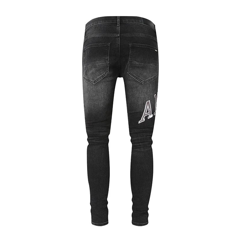 Distressed Logo Embroidery Denim Jeans photo 4