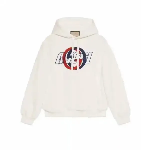 Gucci Logo Print Fleece Hoodie White - 1