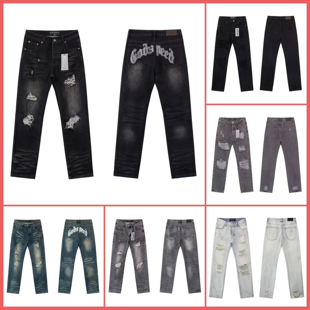 Vintage Distressed Letter Print Jeans