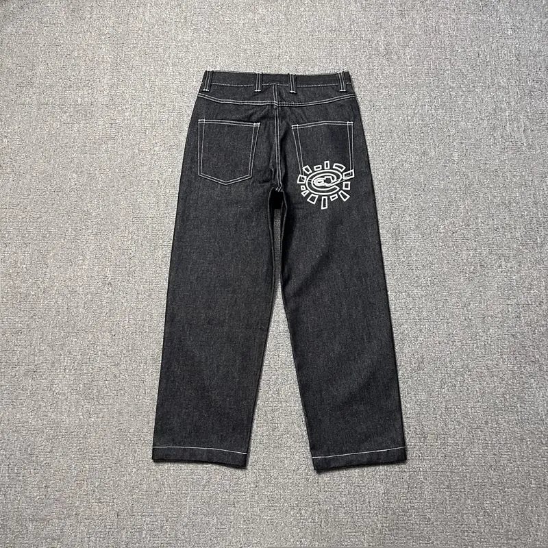 Sun Pattern Washed Denim Wide-Leg Jeans photo 2
