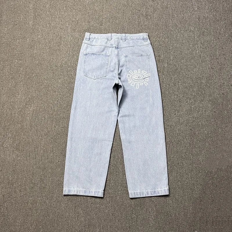 Sun Pattern Washed Denim Wide-Leg Jeans photo 3