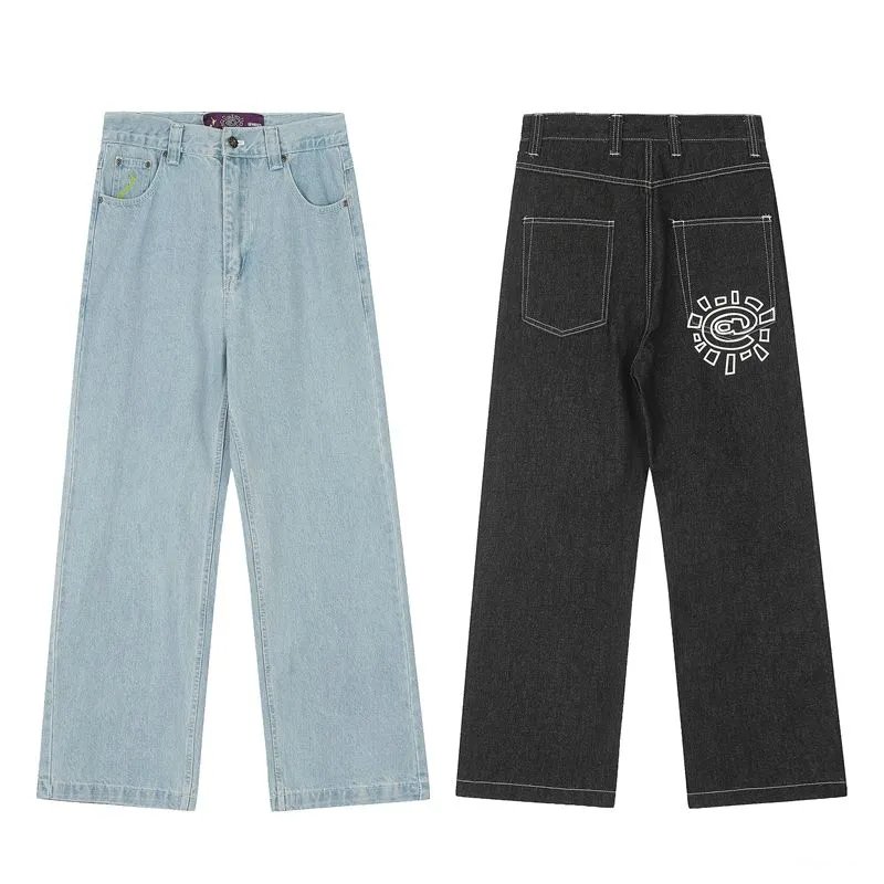 Sun Pattern Washed Denim Wide-Leg Jeans photo 5