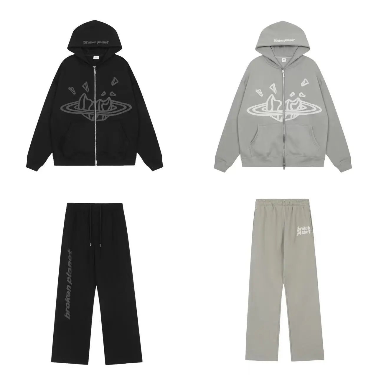 Broken Planet Foil Print Zip Hoodie and Pants Set photo 6