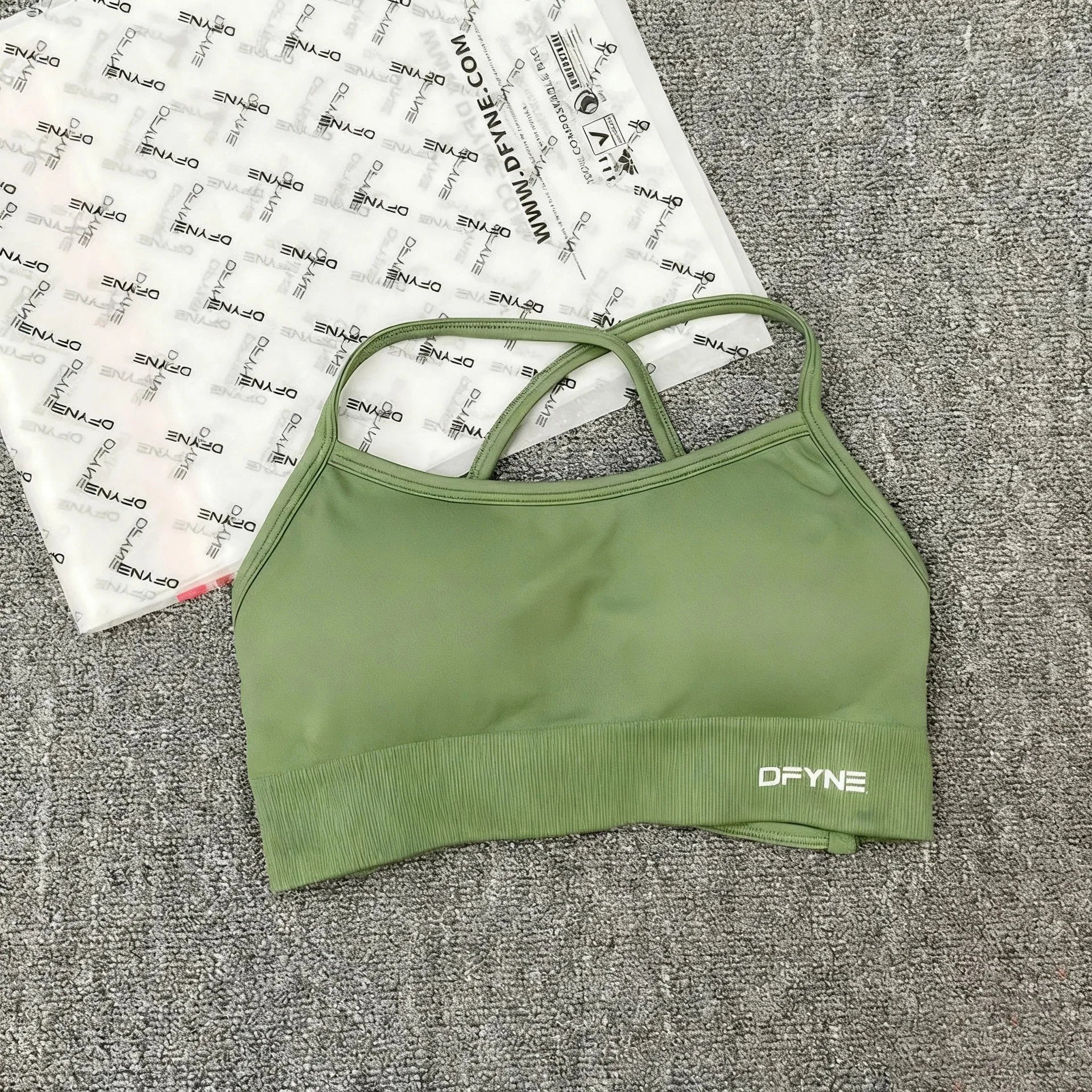 DFYNE Underwear Cross-Back Sports Bra with Ribbed Underband — Pistachio Green Cross Bra