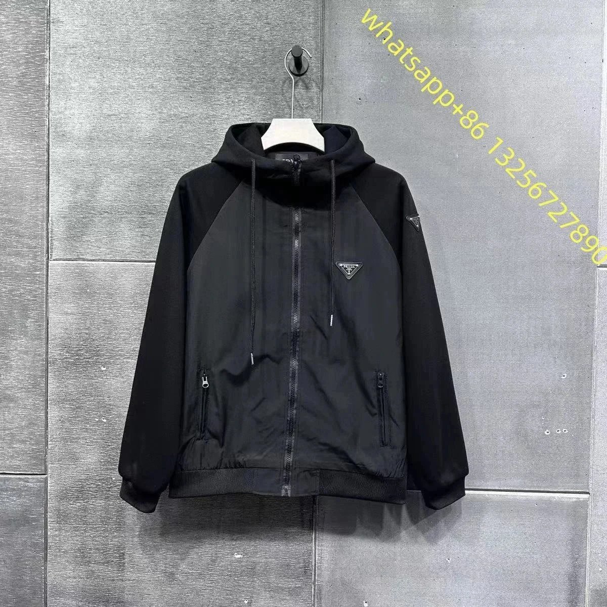 Prada Tracksuits Black zip-up hooded tracksuit with triangle logo patches — Prada22