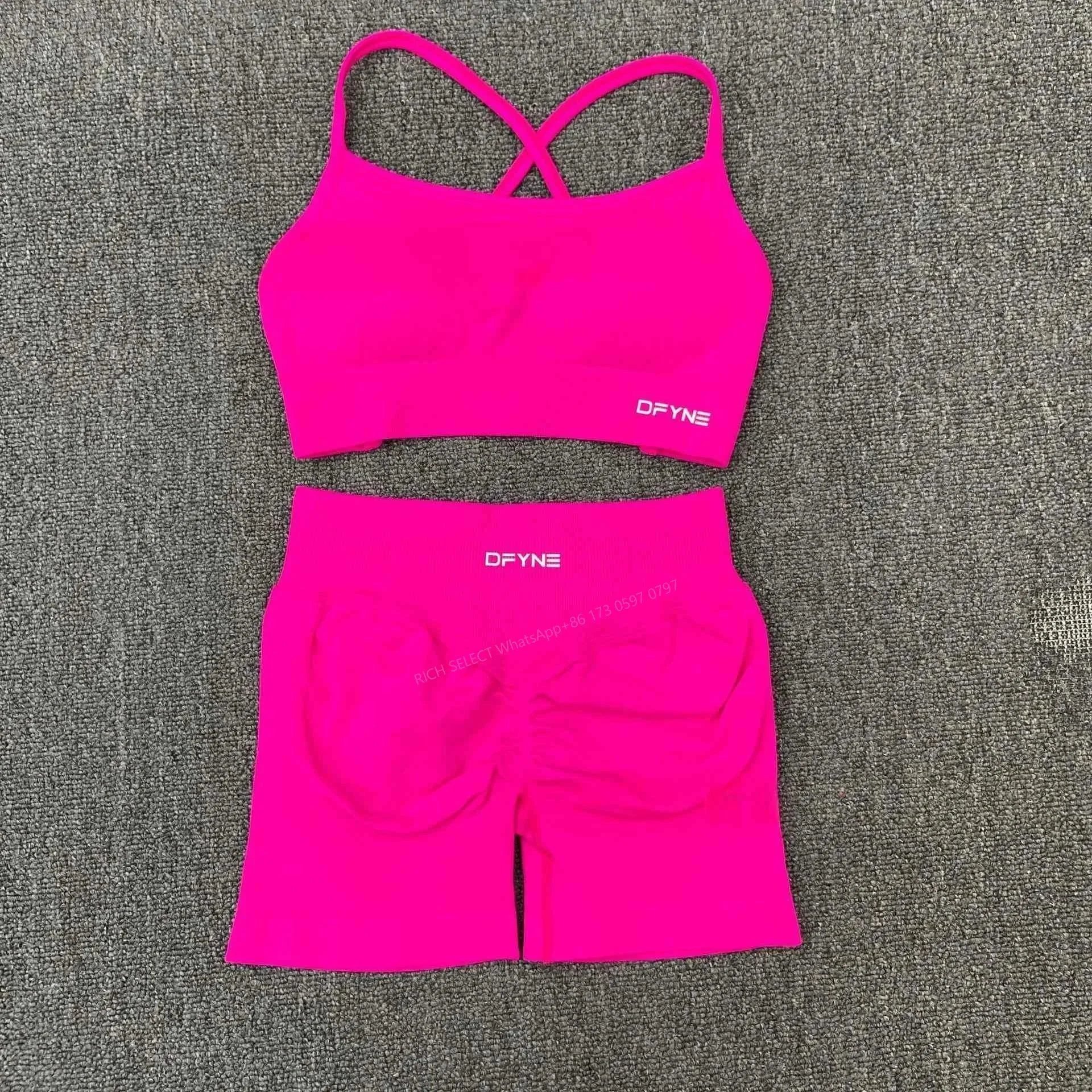 DFYNE Underwear Cross-Back Sports Bra with Ribbed Underband — Bright Fuchsia Cross Bra Shorts