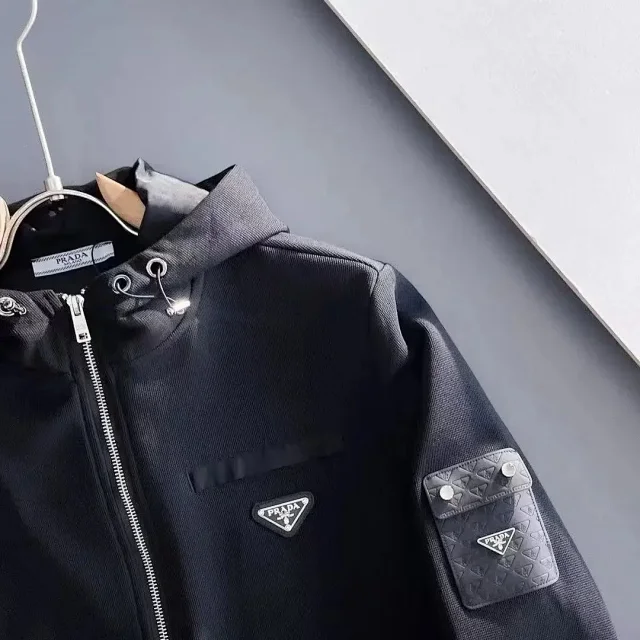 Prada Tracksuits Black zip-up hooded tracksuit with triangle logo patches product detail image 3
