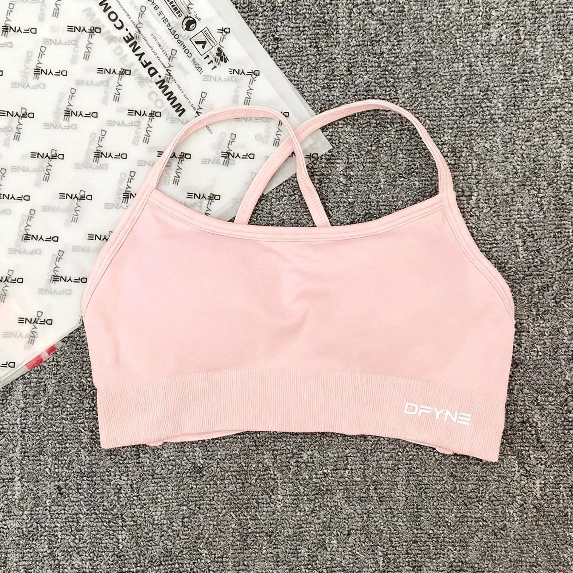 DFYNE Underwear Cross-Back Sports Bra with Ribbed Underband — Barbie Powder Cross Bra