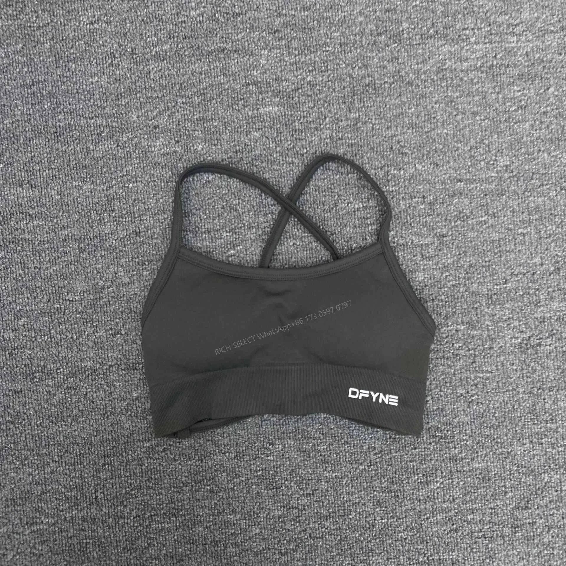 DFYNE Underwear Cross-Back Sports Bra with Ribbed Underband — Shark Grey Cross Bra