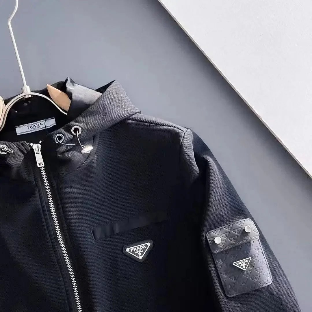 Prada Tracksuits Black zip-up hooded tracksuit with triangle logo patches image 2