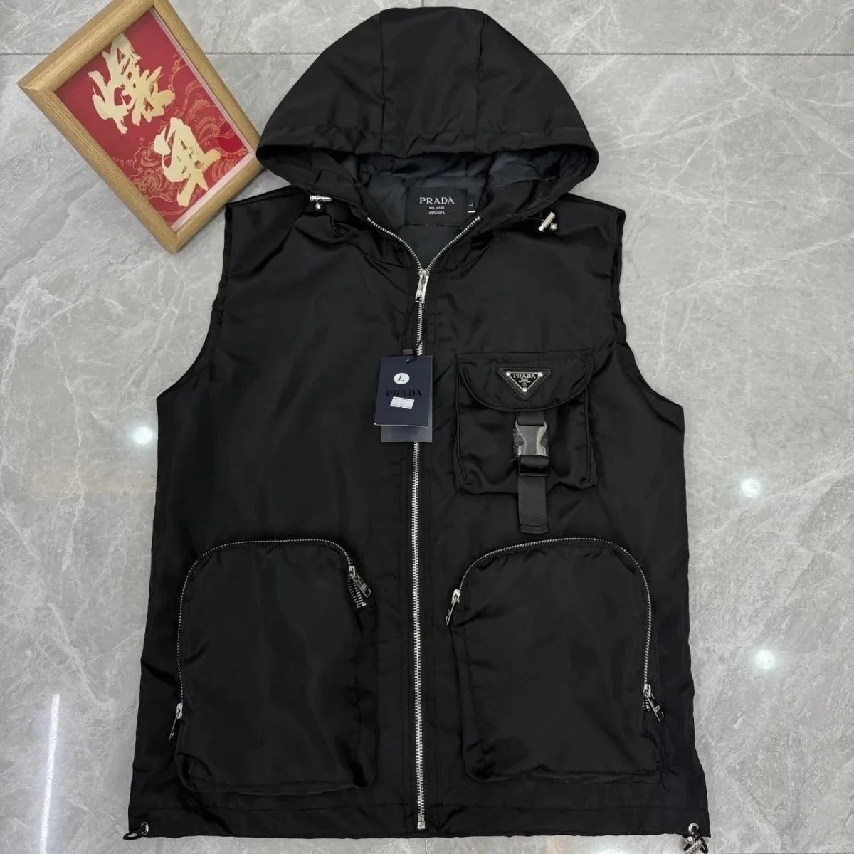 Prada Tracksuits Black zip-up hooded tracksuit with triangle logo patches — Prada18