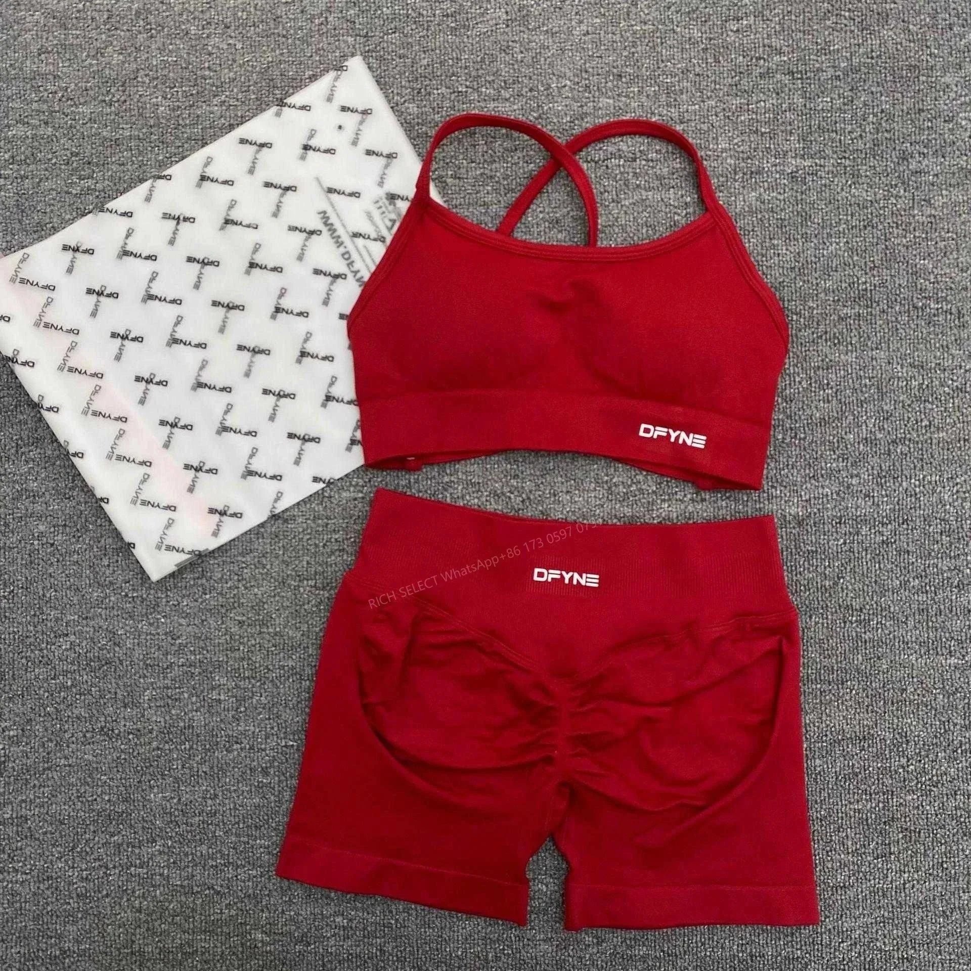 DFYNE Underwear Cross-Back Sports Bra with Ribbed Underband — Wine Red Cross Bra Shorts