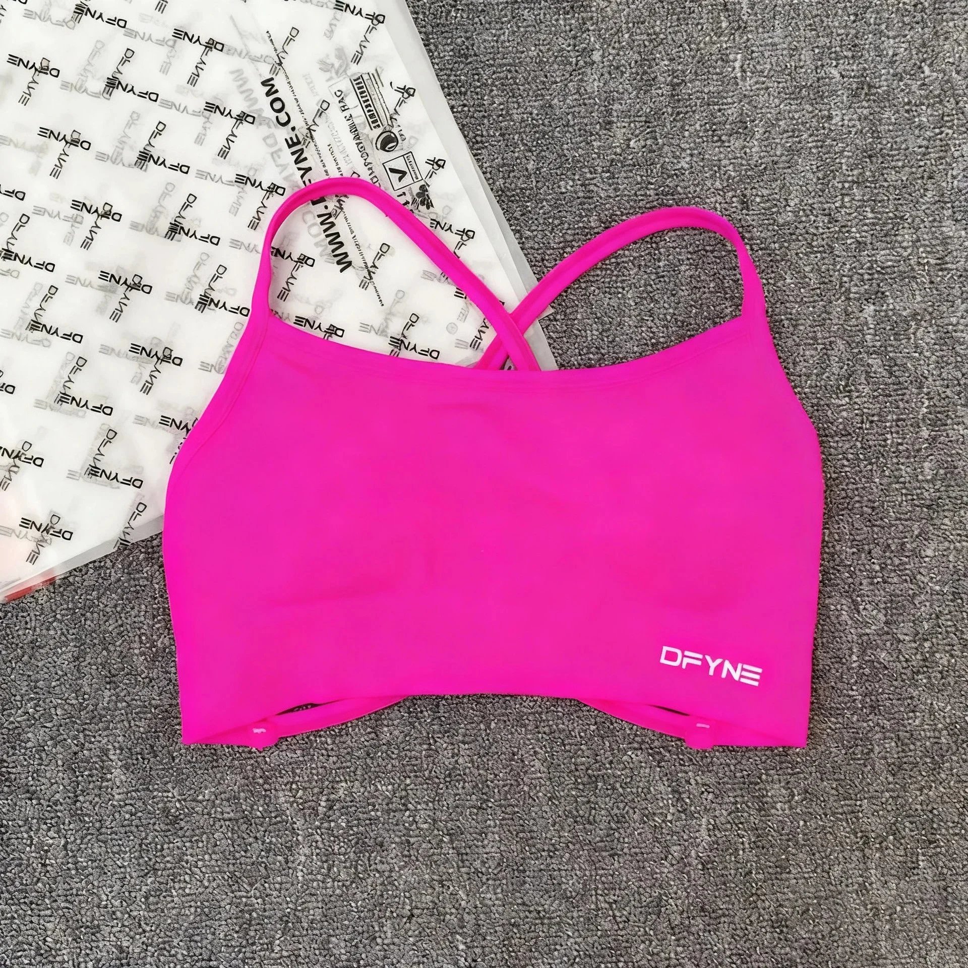 DFYNE Underwear Cross-Back Sports Bra with Ribbed Underband — Bright Fuchsia Cross Bra