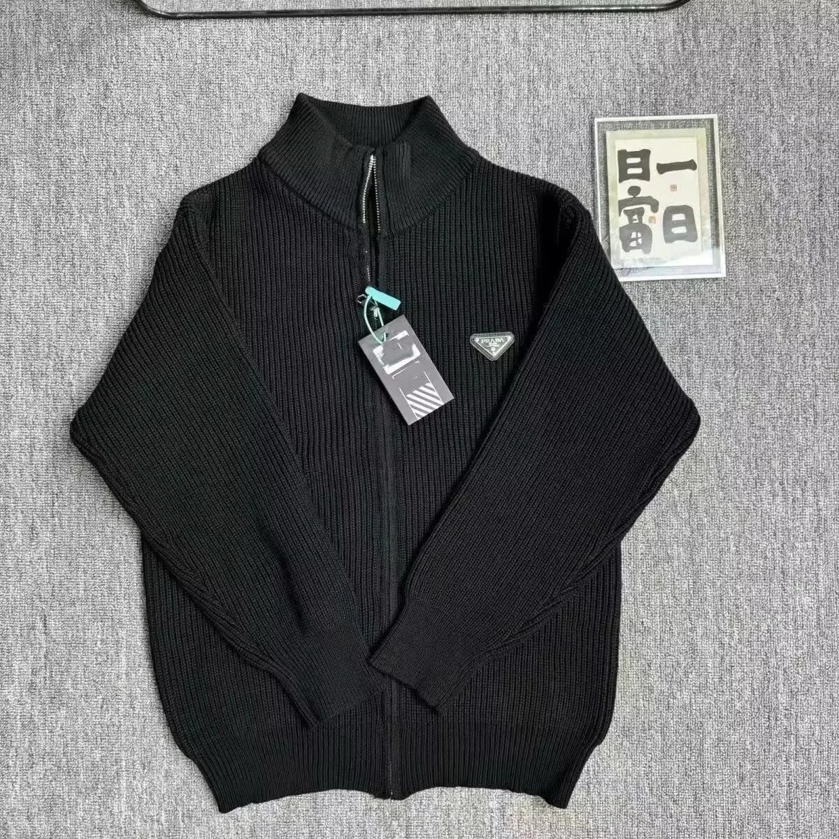 Prada Tracksuits Black zip-up hooded tracksuit with triangle logo patches — Prada19