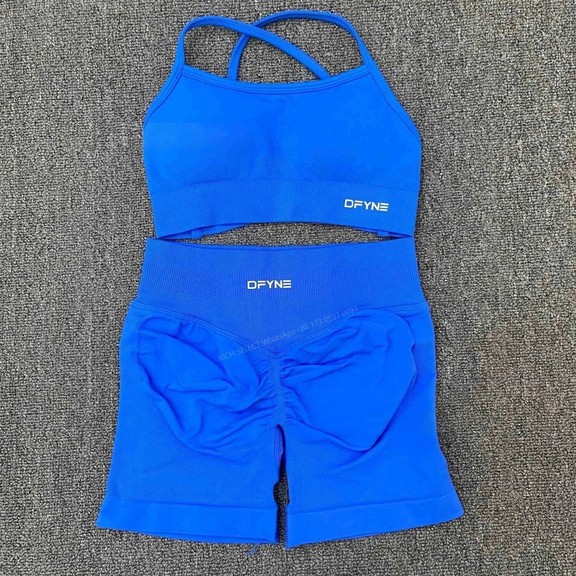DFYNE Underwear Cross-Back Sports Bra with Ribbed Underband — Electric Blue Cross Bra Shorts