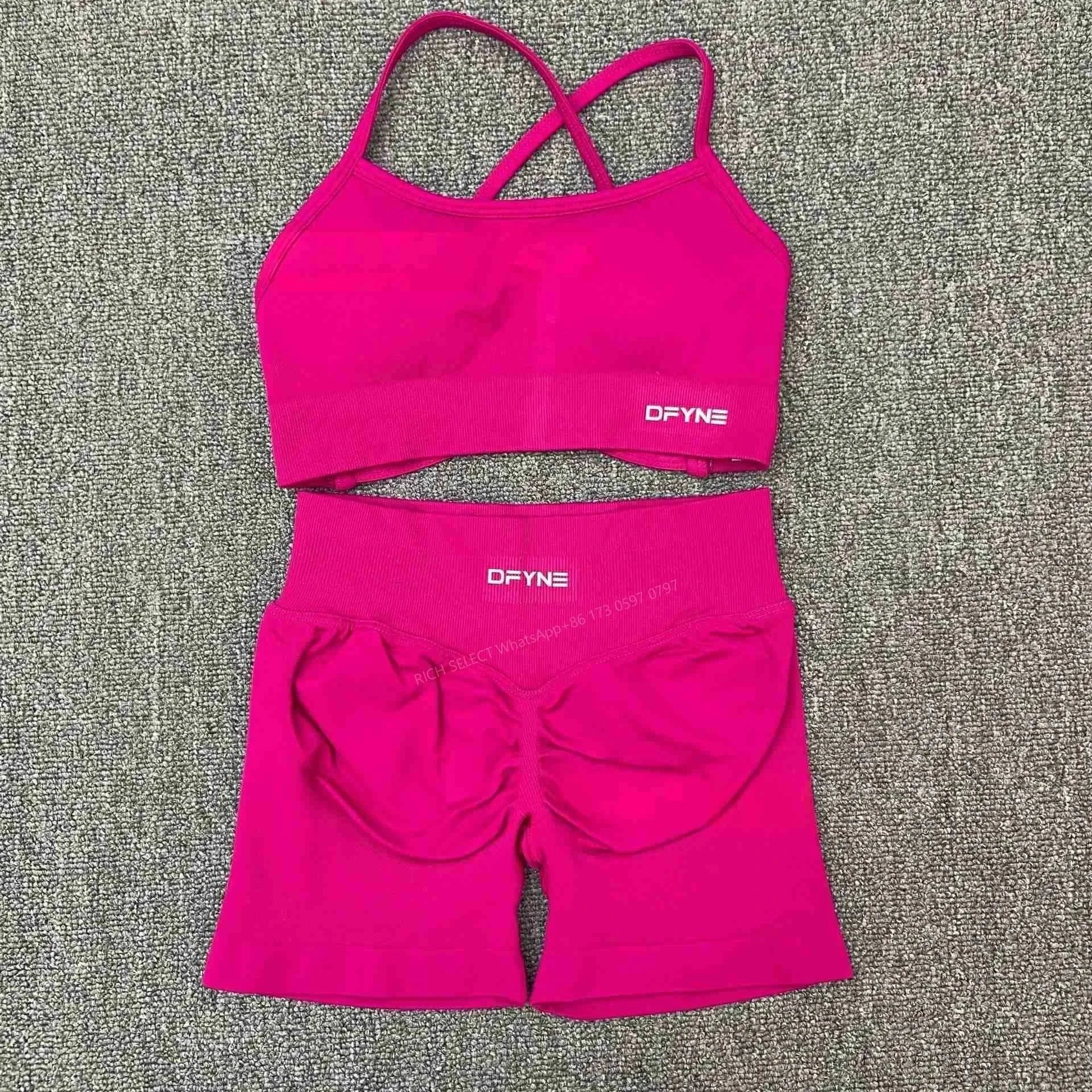 DFYNE Underwear Cross-Back Sports Bra with Ribbed Underband — Raspberry Crossover Bra Shorts