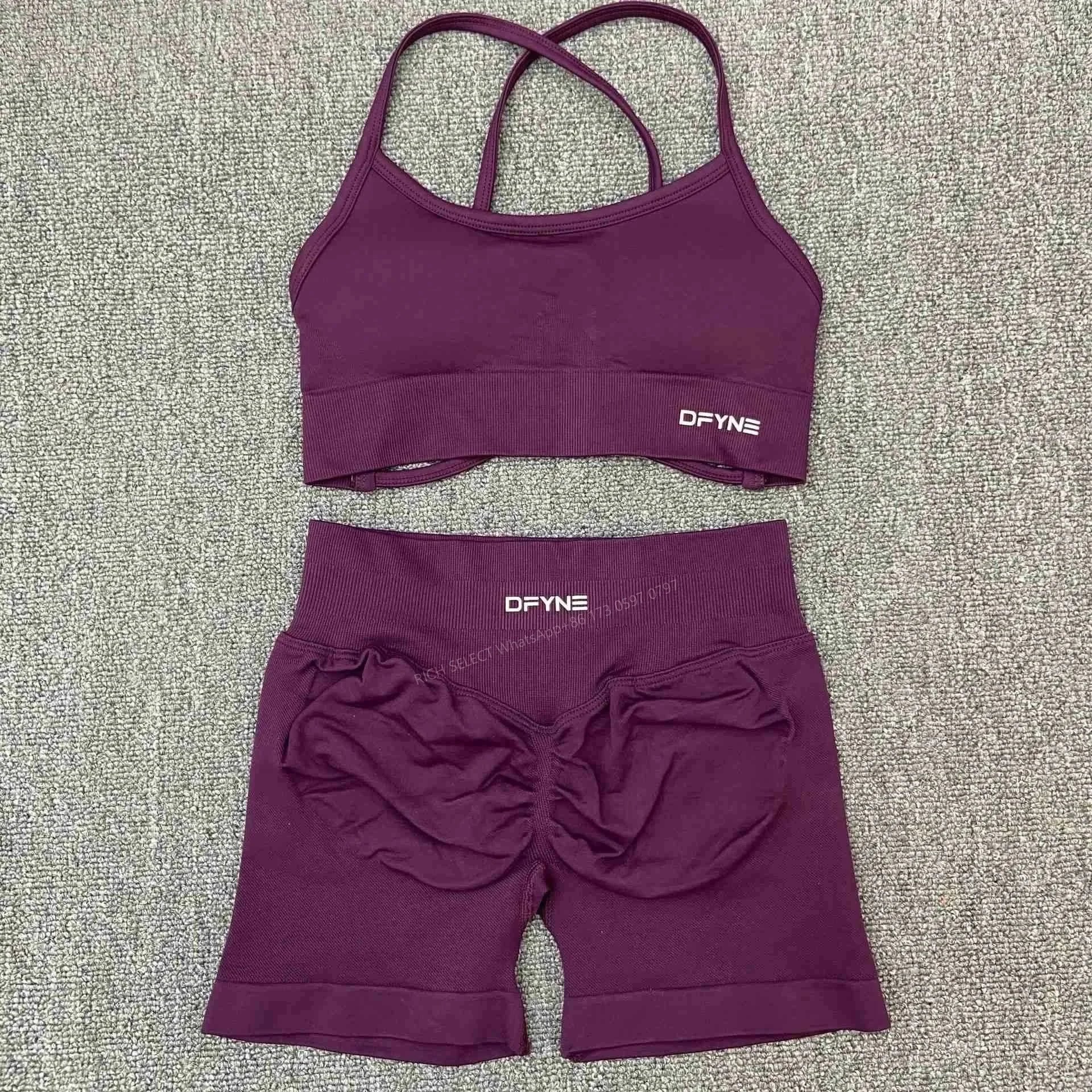 DFYNE Underwear Cross-Back Sports Bra with Ribbed Underband — Grape Purple Cross Bra Shorts