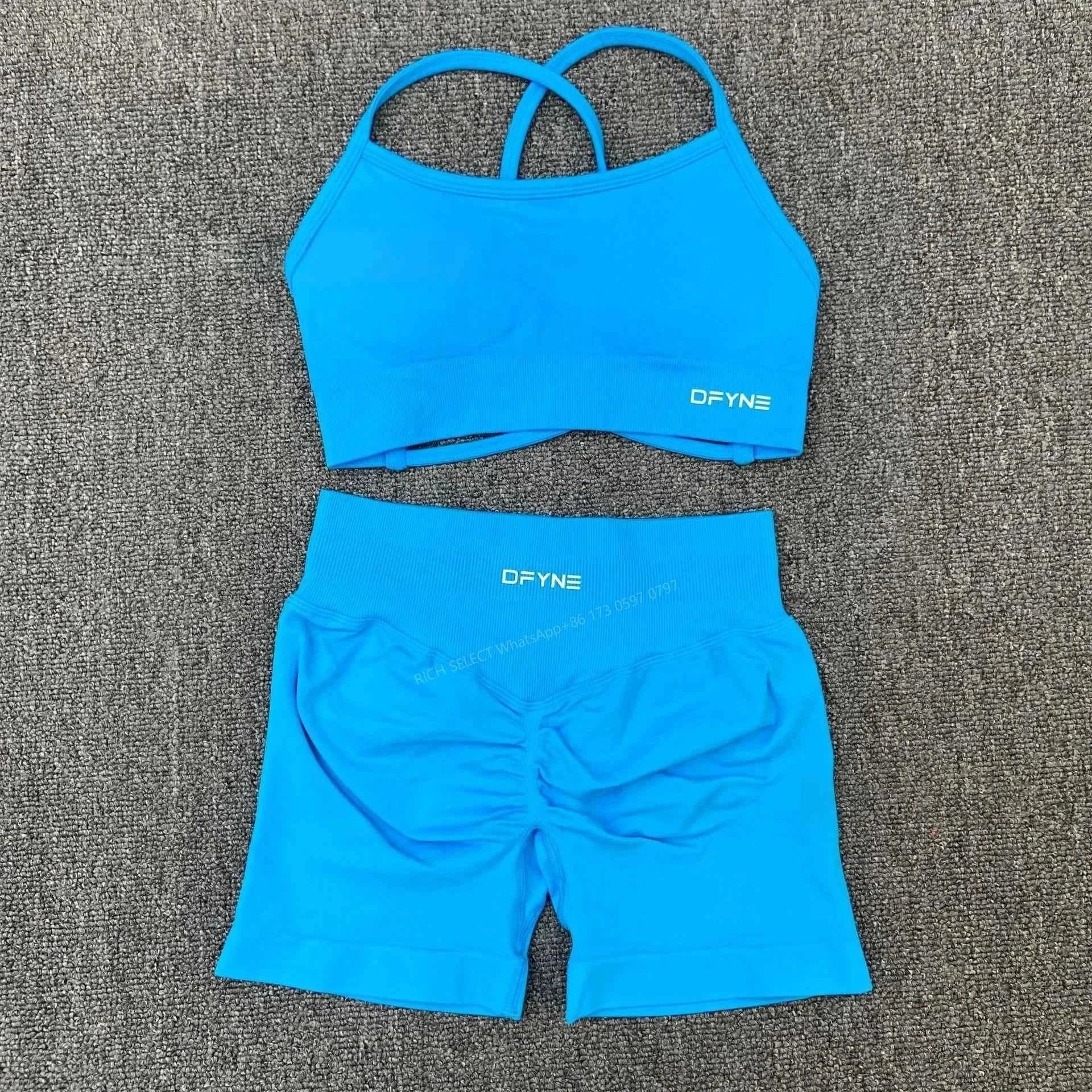 DFYNE Underwear Cross-Back Sports Bra with Ribbed Underband — Glacier Blue Cross Bra Shorts