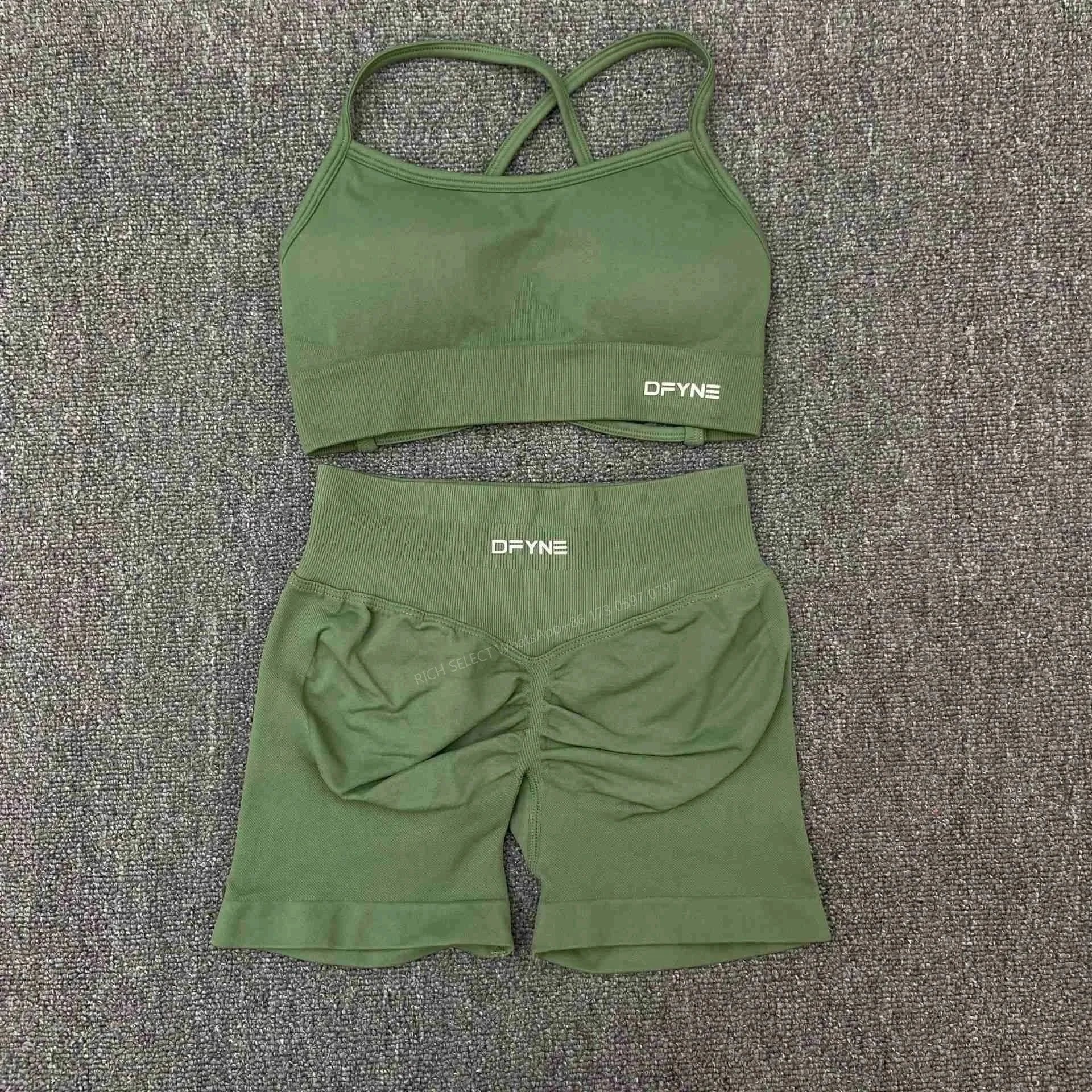 DFYNE Underwear Cross-Back Sports Bra with Ribbed Underband — Pistachio Green Crossover Bra Shorts