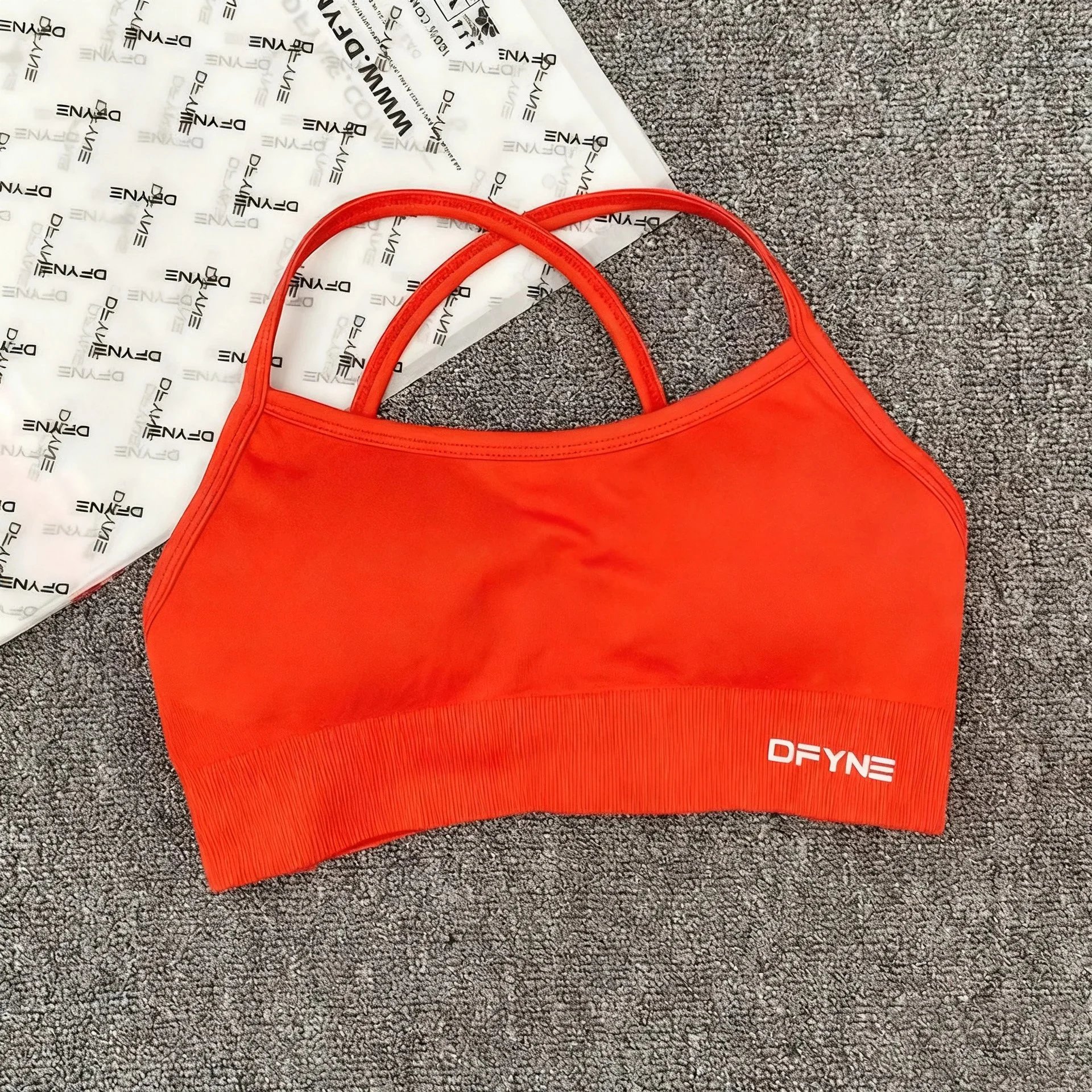 DFYNE Underwear Cross-Back Sports Bra with Ribbed Underband — Chili Red Cross Bra