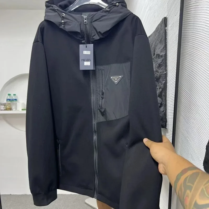 Prada Tracksuits Black zip-up hooded tracksuit with triangle logo patches — Prada3