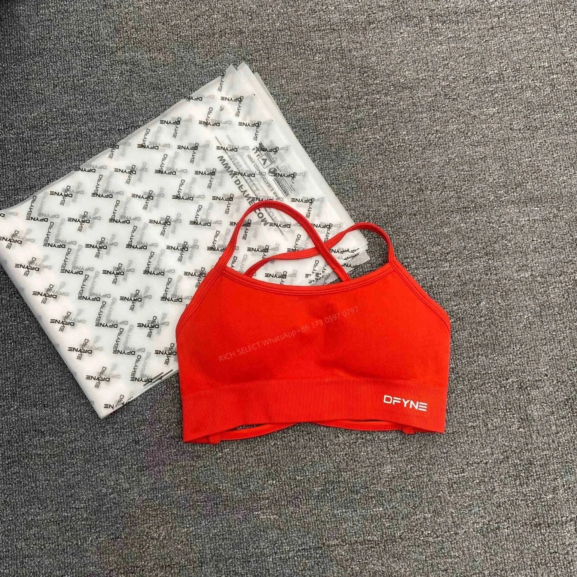 DFYNE Underwear Cross-Back Sports Bra with Ribbed Underband — Red Cross Bra