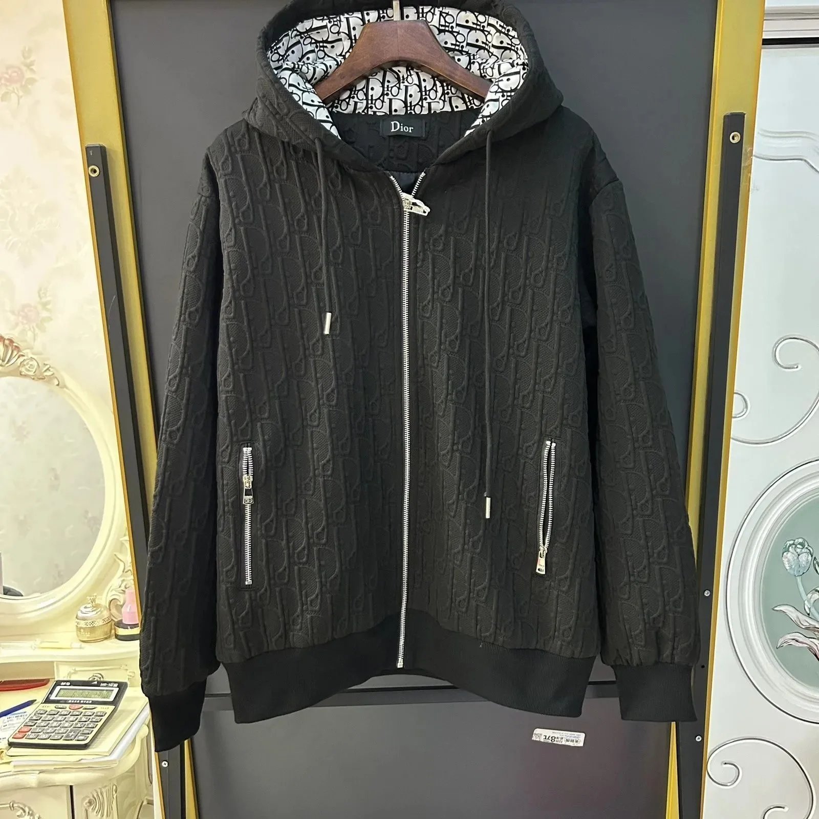 Prada Tracksuits Black zip-up hooded tracksuit with triangle logo patches — DIOR27