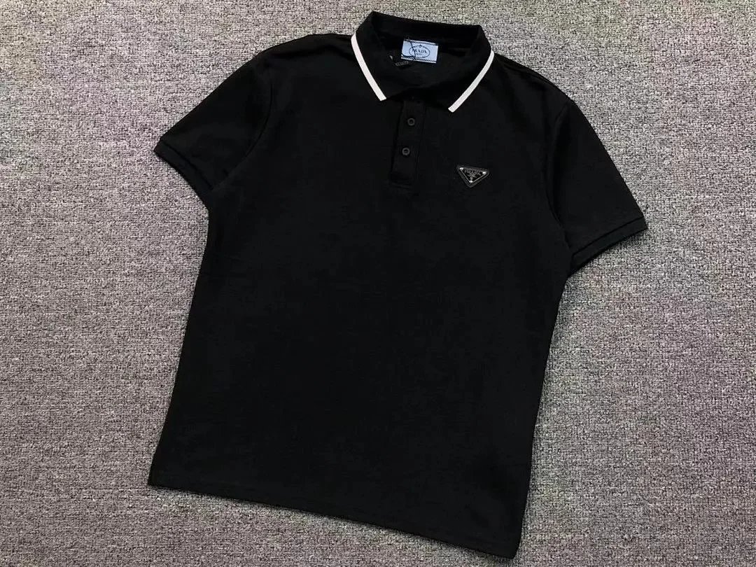 Prada Shirts Short-Sleeve Polo Shirt with Contrast Trim and Triangle Logo Patch image 3