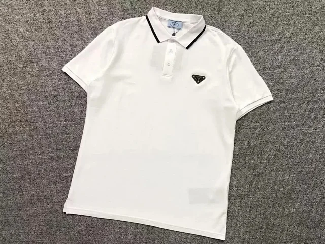 Prada Shirts Short-Sleeve Polo Shirt with Contrast Trim and Triangle Logo Patch product detail image 4