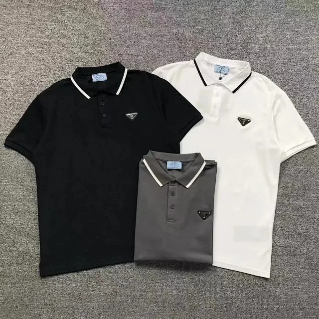 Prada Shirts Short-Sleeve Polo Shirt with Contrast Trim and Triangle Logo Patch product detail image 1