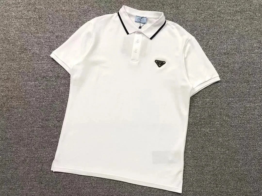 Prada Shirts Short-Sleeve Polo Shirt with Contrast Trim and Triangle Logo Patch — 01