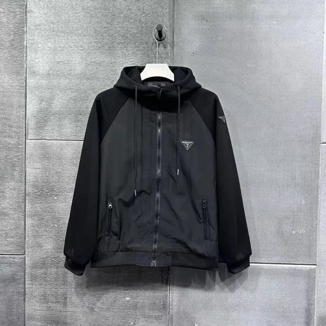 Prada Tracksuits Black zip-up hooded tracksuit with triangle logo patches product detail image 2
