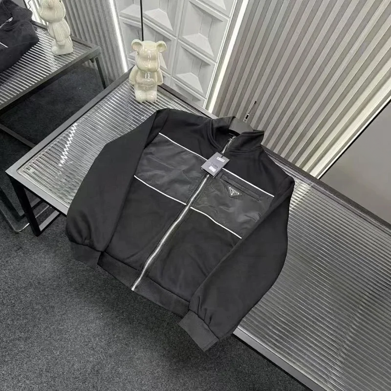 Prada Tracksuits Black zip-up hooded tracksuit with triangle logo patches — prada2