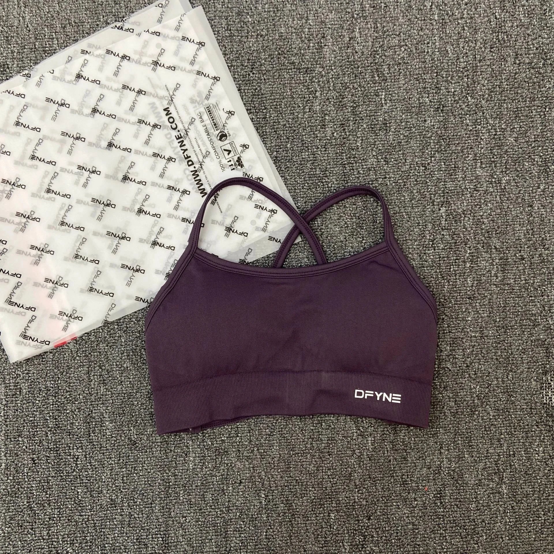 DFYNE Underwear Cross-Back Sports Bra with Ribbed Underband — Truffle Cross Bra
