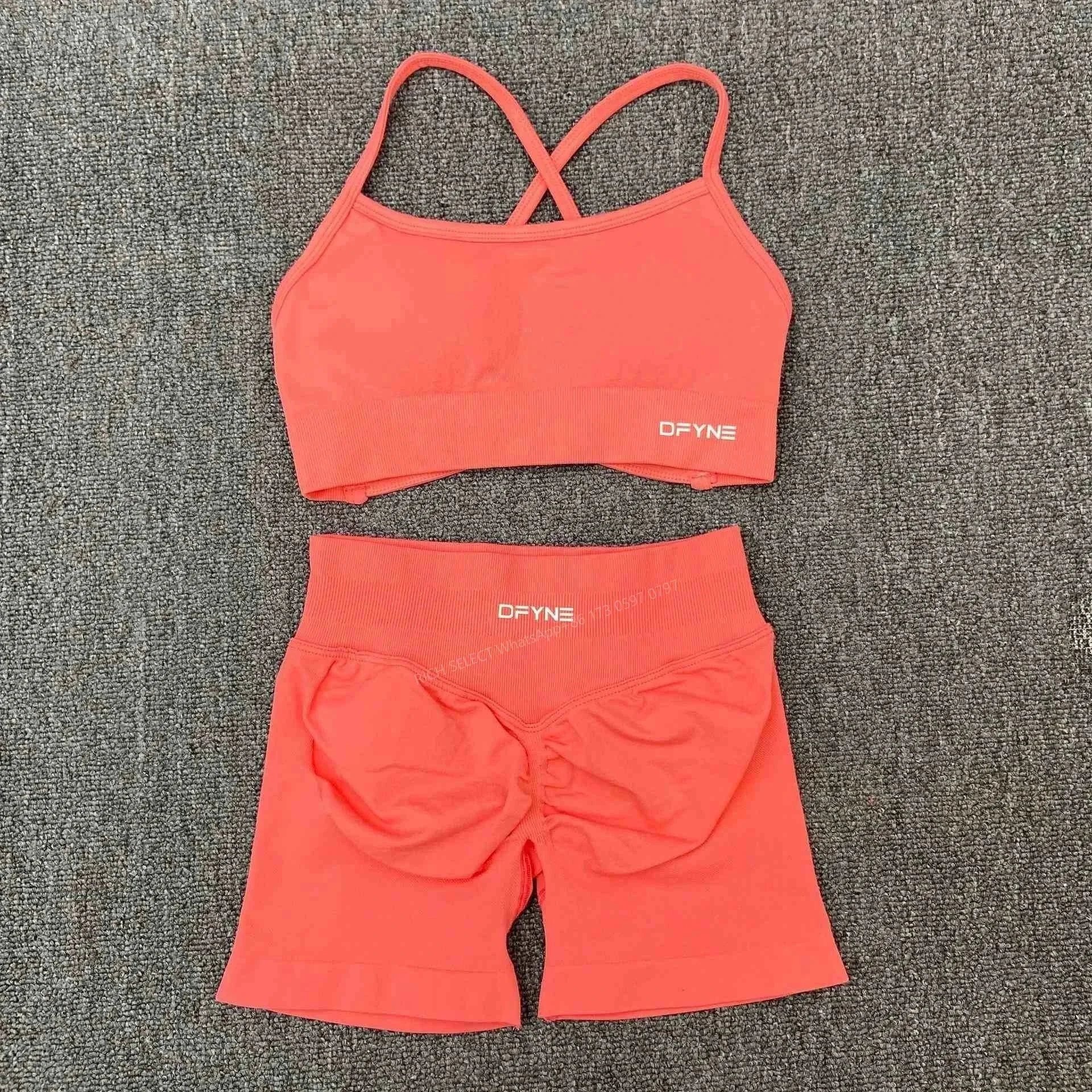 DFYNE Underwear Cross-Back Sports Bra with Ribbed Underband — Coral Crossover Bra Shorts