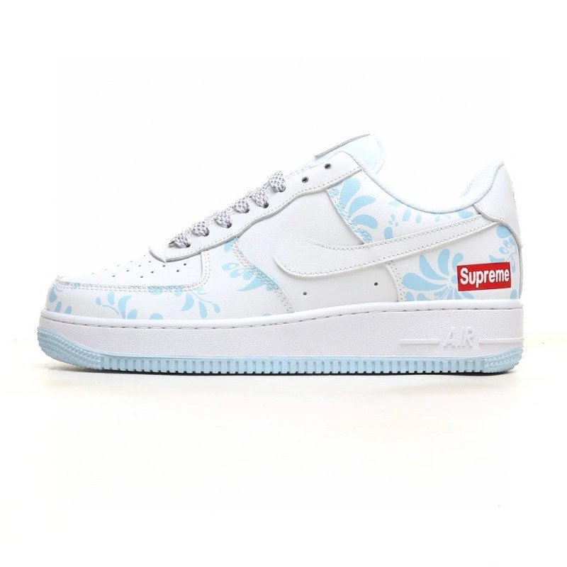 Supreme co branded blue and white