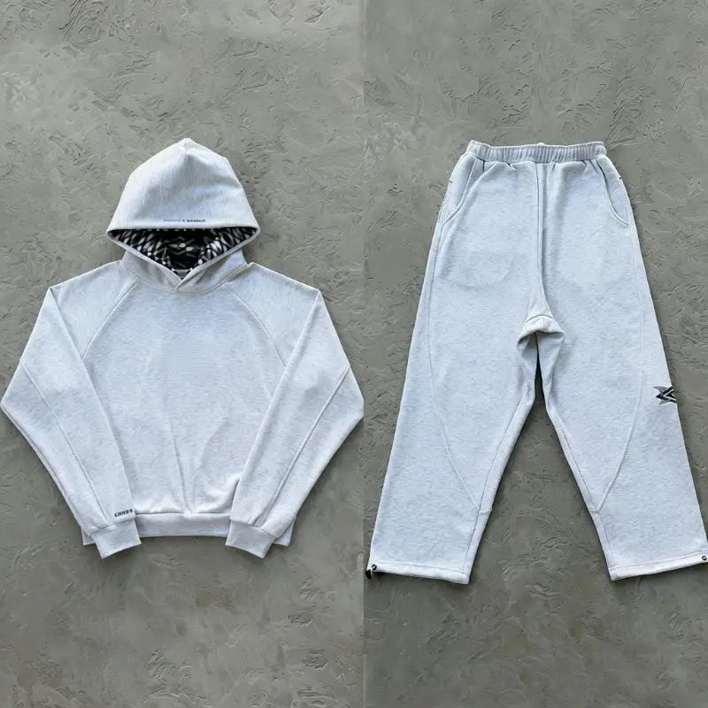 Heavyweight American Street Hip Hop Embroidered Sweatpants Men Women Streetwear Loose Hoodie Sweatshirt Tracksuit Set