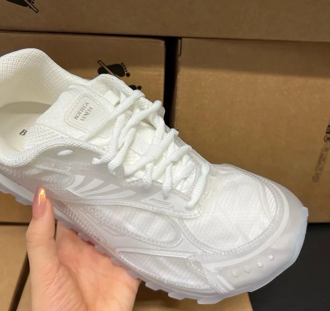 Bottega Veneta Sneakers Metallic mesh-paneled lace-up — Transparent White [Original Label, Original Box **Edition**]