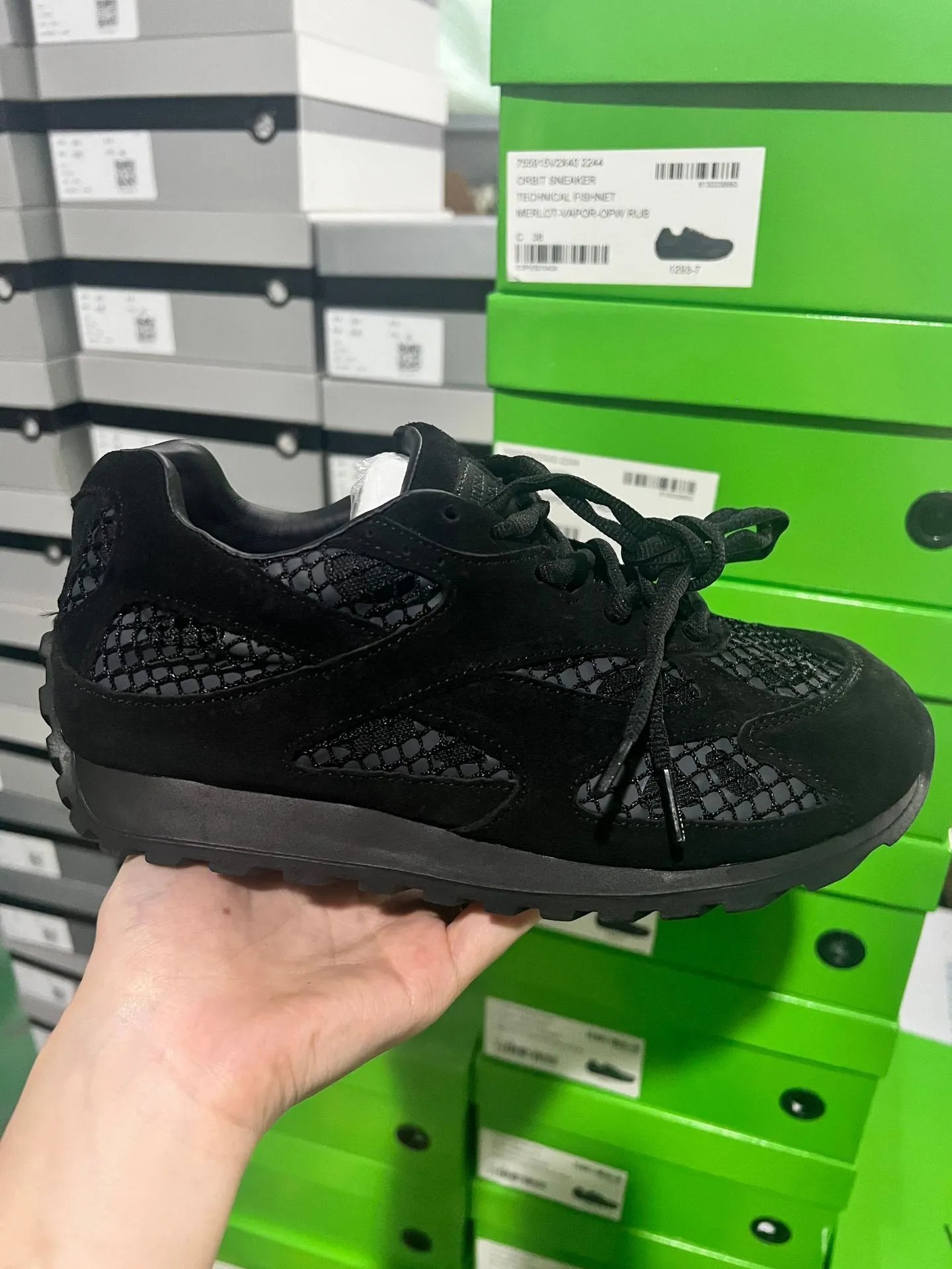 Bottega Veneta Sneakers Metallic mesh-paneled lace-up — Black suede [original tag, original box **edition**]