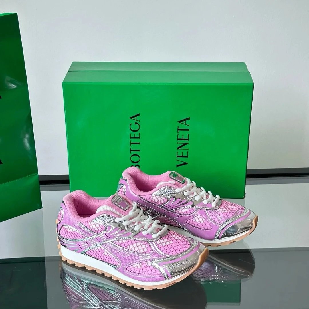 Bottega Veneta Sneakers Metallic mesh-paneled lace-up — Pink [Original Label, Original Box, **Version**]