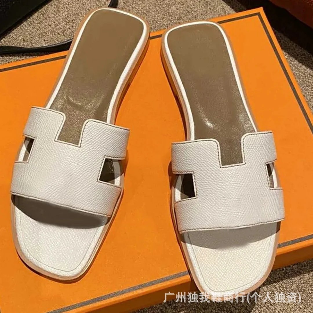 Hermès Sandals Oran H-Cut Slide — Classic White Palm Pattern